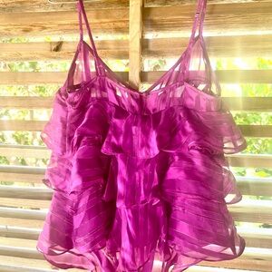 Rebecca Taylor SILK Metal Gold Sheer Ruffled Camisole Tank Top